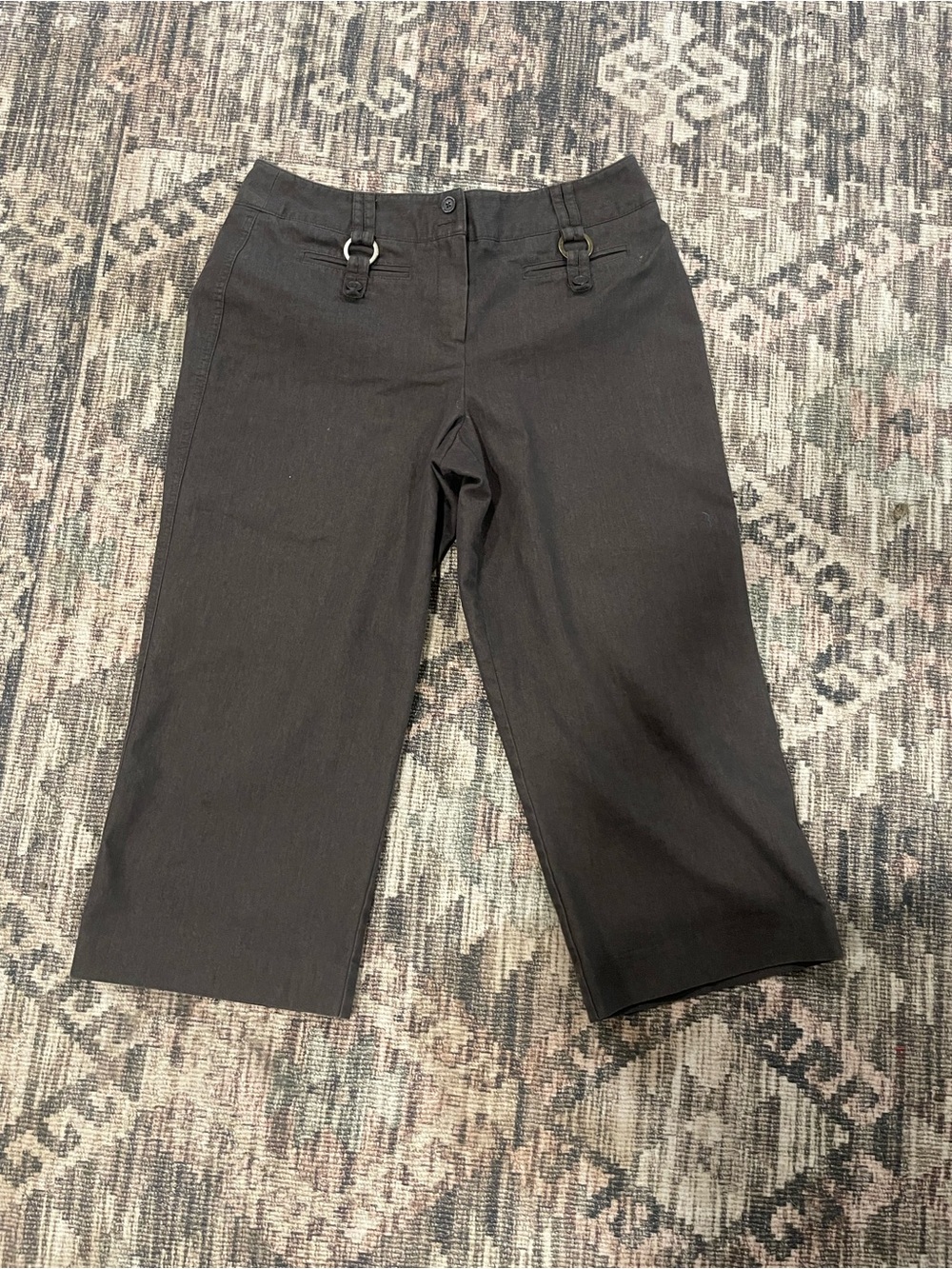 Larry Levine Brown Cropped Dress Pants with Ring Tab Detail